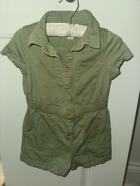 Girls Olive Green Short Sleeve Romper